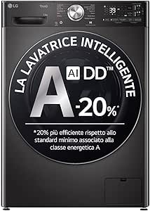 LG AI DD F4R9513TPBC Lavatrice Classe A -10%, Carica Frontale Serie R9, Lavatrice 13kg, 1400 giri, AI Wash, TurboWash 360, Autodosaggio Detersivo, Vapore antipiega, Wi-Fi, Libera Installazione, Nera