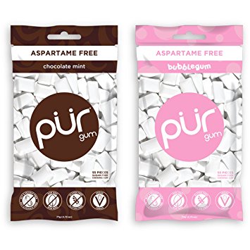PUR Gum Aspartame-Free Bubblegum and Chocolate Mint, 2.72 Ounces each