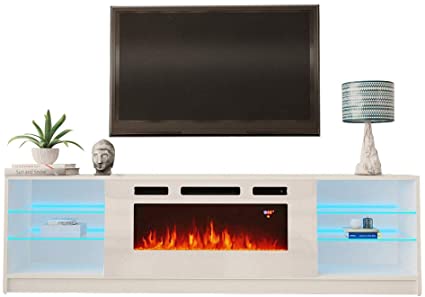 MEBLE FURNITURE & RUGS Boston WH01 Electric Fireplace Modern 79" TV Stand