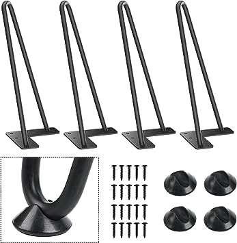 SMARTSTANDARD 10 Inch Heavy Duty Hairpin Furniture Legs, Metal Home DIY Projects for TV Stand, Sofa, Dresser with Rubber Floor Protectors Black 4PCS