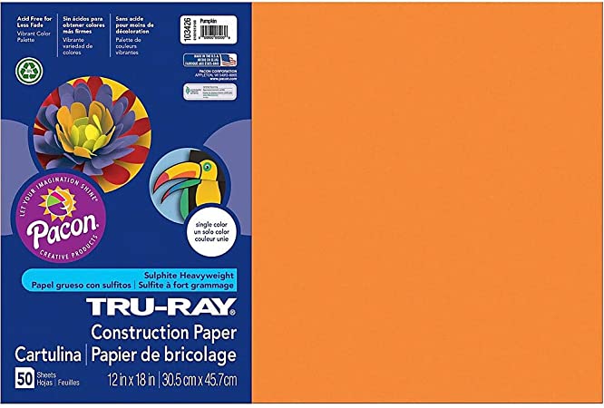 Pacon Tru-Ray Construction Paper, 76 lbs., 12 x 18, Pumpkin, 50 Sheets/Pack (103426)