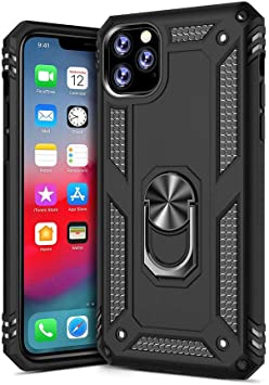 ORIbox Ring Kickstand Phone Case for iPhone 11 pro max, Heavy Duty Dual Layer Drop Protection, Hard Shell   Soft TPU   Ring Stand, Black