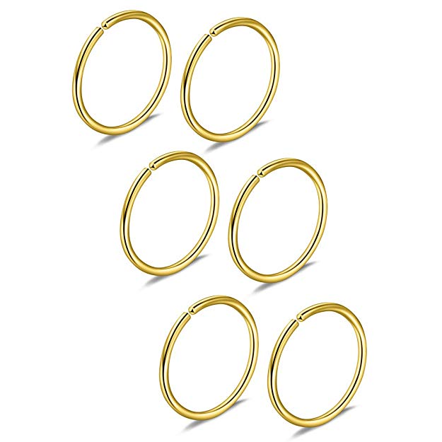 Ruifan 6-30PCS Non Pierced Stainless Steel Clip on Closure Round Ring Fake Nose Lip Helix Cartilage Tragus Ear Hoop Earrings Jewelry 20G