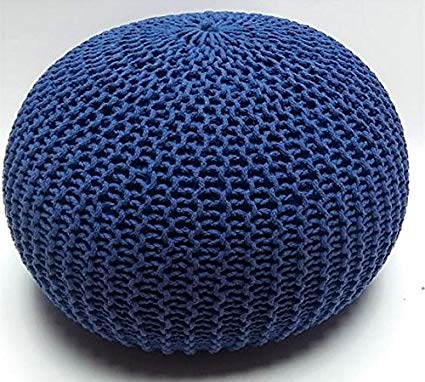 Millhouse Knitted Pouffe Footstool Bean Filled Cotton for Living room or bedroom (60cm, Blue)