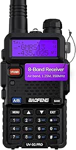 BAOFENG UV-5G PRO GMRS Handheld Radio, 5W NOAA/UHF/VHF/Airband Scanner & Receiver, GMRS Repeater Capable, Long Range Rechargeable Two Way Radio, for Adults