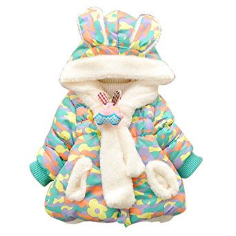 Baby Girls Infant Winter Rabbit Hood Outerwear Hoodie Coats Camouflage Jackets