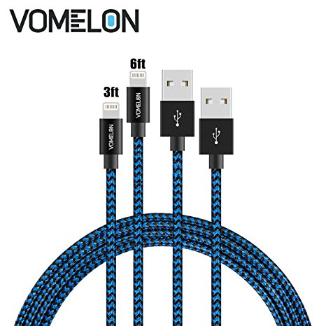 Lightning Cable, 2Pack [3FT 6FT] Tangle-Free Nylon Braided Extra Long USB Cord Compatible with Apple iPhone 7/7 Plus iPhone 6S/6 Plus, 5S/5/SE, iPad, Touch 5/6 iPod Nano 7 -Blue Black