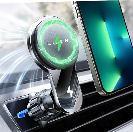 LISEN for 15W MagSafe Car Mount Charger Cooling iPhone Wireless Car Charger Magnetic MagSafe Car Phone Holder Charger Compatible with Vent Phone Holder Mount fit iPhone 15 Pro Plus Max 14 13 12