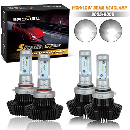 BROVIEW 9006   9005 Low / High Beam Combo - 4pcs LED Headlight Bulb Conversion Kit - 50W 8000LM 6000K 6K White - Plug and Play