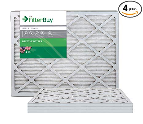 FilterBuy 14x36x1 MERV 8 Pleated AC Furnace Air Filter, (Pack of 4 Filters), 14x36x1 – Silver