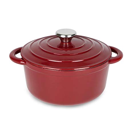 Enameled Cast Iron Dutch Oven - 3-Quart Round Ceramic Coated French Oven, Burgundy RED, AIDEA