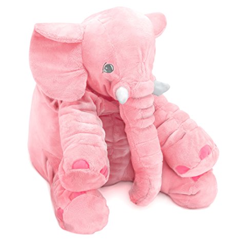 Naturally Nature Stuffed Plush Elephant Pillow - 24 inches, Pink