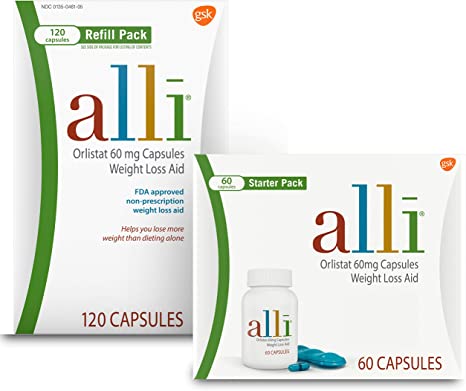 alli Weight Loss Diet Pills, Orlistat 60 mg Capsules, 120 Count Refill Pack and alli Weight Loss Diet Pills, Orlistat 60 mg Capsules, 60 Count Starter Pack