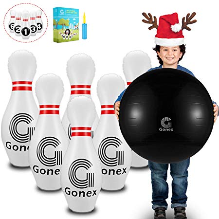 Gonex Giant Inflatable Bowling Set for Kids Family, Ondoor Indoor Bowling Game Party Lawn Yard Toys with 6 Pins and 1 Ball and Pump, White