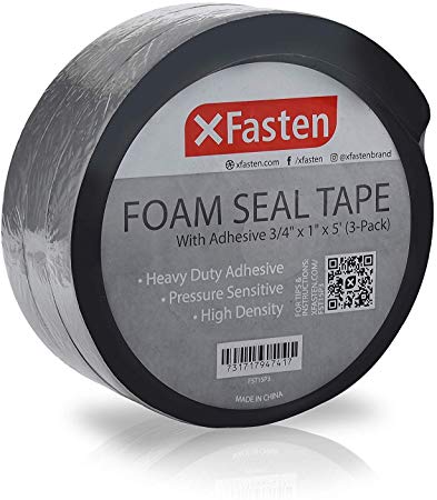 XFasten Black Foam Seal Tape with Adhesive, 3/4 Inches Thick 1-Inch X 5-Foot (3-Pack), High-Density Weather Strip Tape for Window, Door, Pipe and AC Insulation- Neoprene Insulation Foam Strip Tape