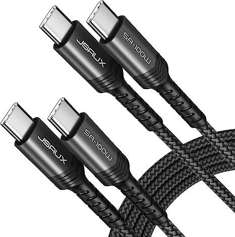 JSAUX USB C to USB C Cable 100W/5A [2-Pack 6.6ft 6.6ft], QC 4.0/USB PD Type-C Fast Charging Cord Compatible with MacBook Pro/Air M2, iPad Pro 12.9/iPad Air/Mini 6 Samsung Galaxy S23 S22 S21 Black