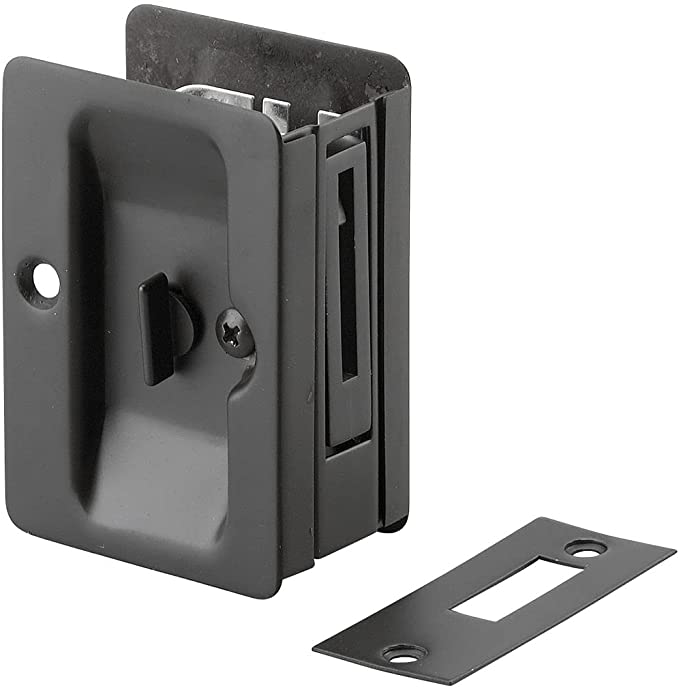 Richelieu Hardware 1701FBPSBC Onward Pocket Door Pull with Privacy Lock, 3-7/32 in (82 mm), Rectangular, Black