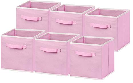 6 Pack - SimpleHouseware Foldable Cloth Storage Cube Basket Bins Organizer, Pink (11" H x 10.75" W x 10.75" D)