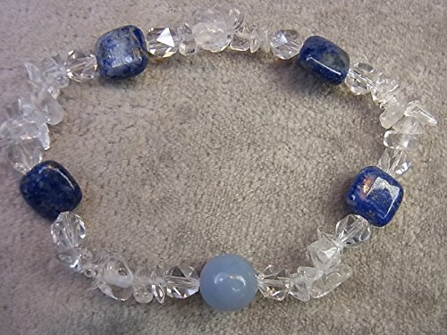 Genuine Angelite, Quartz and Lapis Lazuli Healing Stretch Bracelet