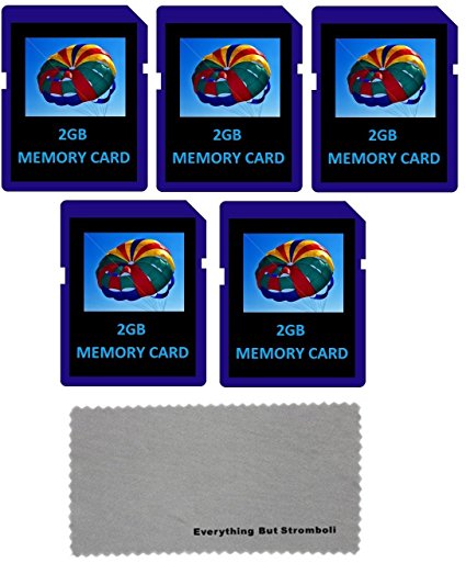 Everything But Stromboli 2 GB 2G 5-Pack SD Style Flash Memory Card for Digital Cameras with Bonus Everything But Stromboli (tm) MicroFiber Contact Cleaning Cloth