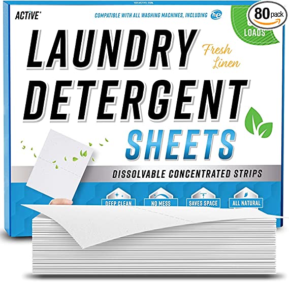 Laundry Detergent Sheets Eco Washing Strips - 80 Loads, Liquidless Fresh Scented Clothes Washer Sheet, Zero Waste Travel Laundry Strip, Dissolvable Space Saving Sheets for HE - Fresh Linen Scent