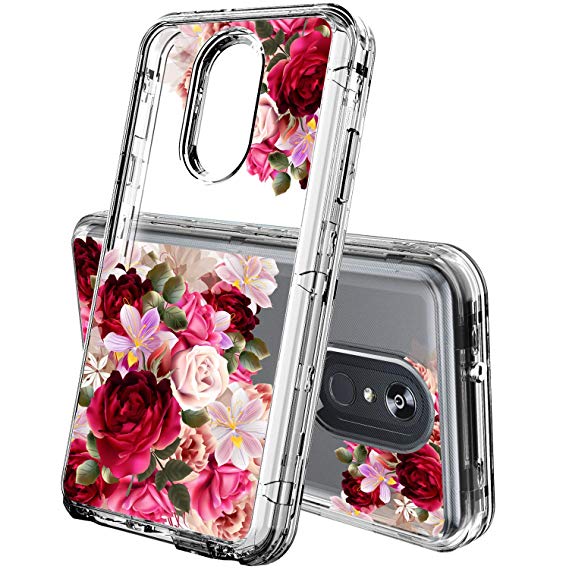 LG Stylo 4 Phone Case,ACKETBOX Shiny Flowers Design Heavy Duty 3-Layer Full Body Protective Cover Sturdy PC Case Clear Bumper  Transparent TPU for LG Stylo 4/Q Stylus/Stylus 4(Flowers-03)