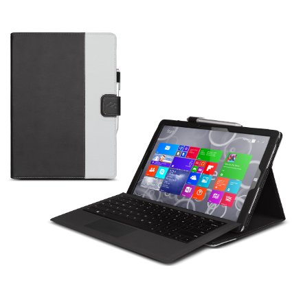 Manvex Leather Case for the NEW Microsoft Surface Pro 4 Tablet - Black/Gray