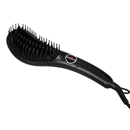 MHU Pro Ionic Hair Straightening Brush Anti-scald Hair Straightener Ceramic Hair brush and Comb Temperature Lock & Auto Shut off Dual Voltage LED Display 2.65m Cable,Black