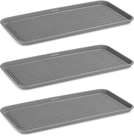 Navaris Boot Trays for Entryway (Set of 3) - 30" x 15" Large Waterproof Shoe Tray for Winter Shoes Boots - Indoor, Front Door, Mudroom, Garage - Gray