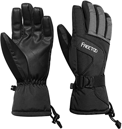 FREETOO Waterproof Ski Gloves for Men Breathable Winter Gloves for Women Men Warm Snow Gloves with Wrist Leashes for Snoboard,Shoveling snow and outdoor work (Black, Large)