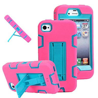 iPhone 4s case, iPhone 4 case, MagicSky Robot Series Hybrid Armored Case with Kickstand for Apple iPhone 4/4S - 1 Pack - Retail Packaging - Blue/Hot Pink