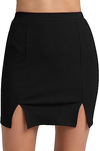 MANGOPOP Women's Ribbed Bodycon Skirt Elastic High Waist Pencil Short Mini Skirt