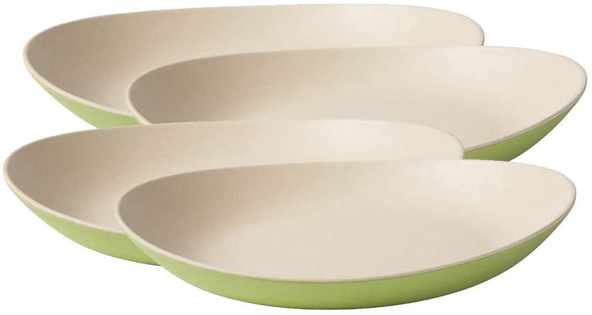 BIOZOYG bamboo plates set I cake plates snack bowl serving plates I organic bamboo tableware I 4 x oval food plates melamine natural white/green, 22.5 x 19 cm