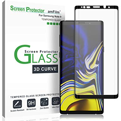 Galaxy Note 9 Screen Protector Glass, amFilm Full Cover (3D Curved) Tempered Glass Screen Protector with Dot Matrix for Samsung Galaxy Note 9 (1 Pack, Black)