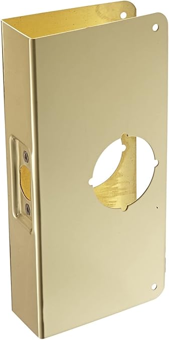 Don-Jo 2-CW-PB Stainless Steel Classic Wrap-Around Plate, Polished Brass Finish, For Cylindrical Door Locks, 4" x 9", 2-3/8" Backset, 1-3/4" Door Size