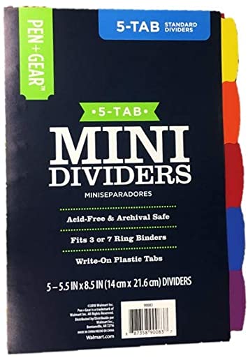 Pen Gear 5-Tab Mini Dividers, 5.5 x 8.5