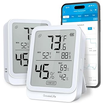 GoveeLife Hygrometer Thermometer H5104 2Pack, Bluetooth Room Temperature Monitor with APP Alert and 2 Years Date Storage Export, Remote LCD Digital Hygrometer Indoor Humidity Meter, Greenhouse