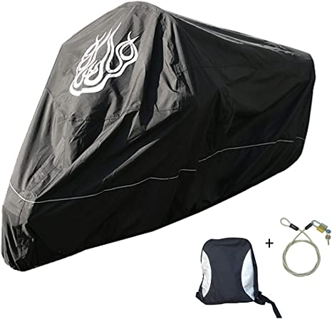 Premium Harley Davidson Motorcycle Cover, Cable and Lock, Flame Emblem