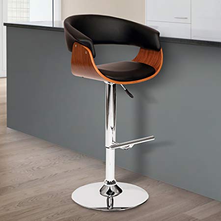 Armen Living LCPASWBABLWA Paris Swivel Barstool in Black Faux Leather and Chrome Finish