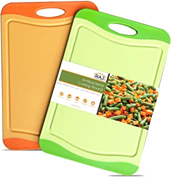 Raj Plastic Cutting Board Reversible Cutting board, Dishwasher Safe, Chopping Boards, Juice Groove, Large Handle, Non-Slip, BPA Free (17.4" x 11.81")- Orange and Green