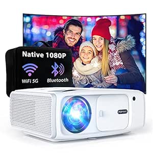 WiFi Bluetooth Projector, Mini Portable Projector with Pouch, Native Projector 1080P for Indoor or Outdoor Movies, Compatible with Phone/Laptop/TV Stick/PS5