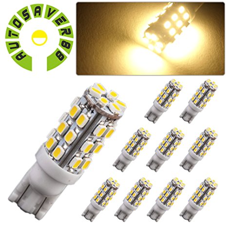 AUTOSAVER88 10X Warm White Car T10 Wedge 30-SMD High Mount Stop LED Lights 921 906 2825