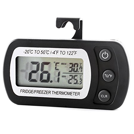 Digital Refrigerator Freezer Room Thermometer, Large LCD Easy to Read Display (Black)