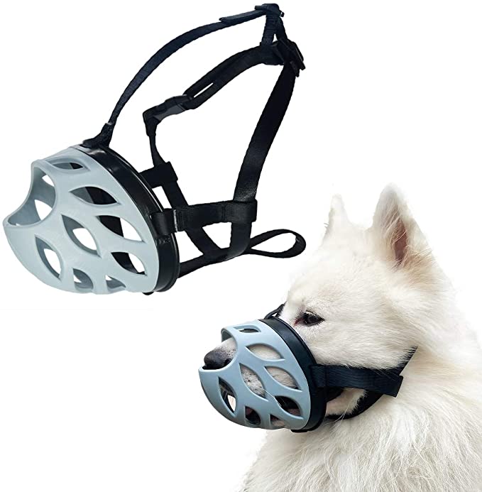 Dog Muzzle to Prevent Barking, Biting and Chewing, Soft Rubber Basket Muzzle for Small, Medium and Large Dogs