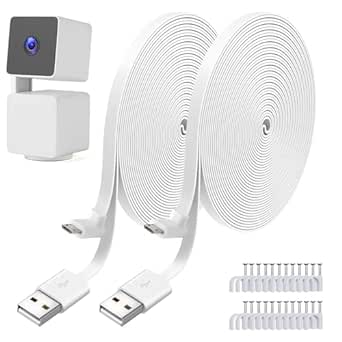 Uogw 2 Pack 20FT Power Cable Compatible with WYZE Cam Pan V3, USB to 90 Degree Micro USB Extension Cable for WYZE Cam Pan V3,L-Shaped Flat Power Cord Charging Cable(White)