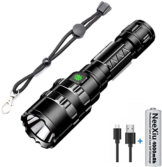 NeeXiu Rechargeable Flashlight,5 Modes LED Torch L2 with USB Charger Super Bright 2400 Lumens Powerful Tactical, Handheld Torch for Camping, Hiking,18650 Battery Included (Random Color)