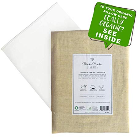 MakeMake Organics Organic Pillow Protector (Set of 2) GOTS Certified Organic Cotton Pillow Protectors Natural Breathable Hypoallergenic Dust Mite Allergy Barrier Fits Standard (Bright White, 21x26)
