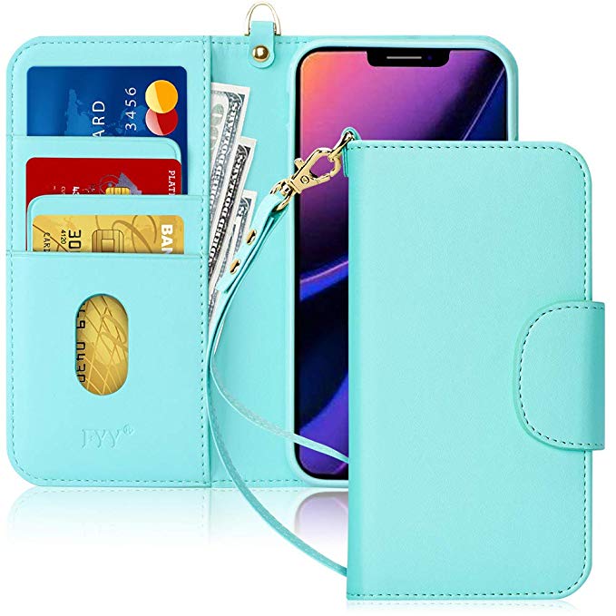 FYY Case for iPhone 11 6.1", [Kickstand Feature] Luxury PU Leather Wallet Case Flip Folio Cover with [Card Slots] and [Note Pockets] for Apple iPhone 11 6.1 inch Mint Green