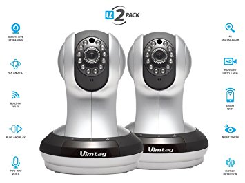 Vimtag® VT-361 INDOOR HD, IP/Network, Wireless, Video Monitoring, Surveillance, Security Camera, Plug/play, Pan/tilt with Two-way Audio and Night Vision (Silver 2 Pack)