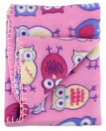 Soft Fleece Receiving Baby Blanket 30x30 Inches by bogo Brands Pink Owls